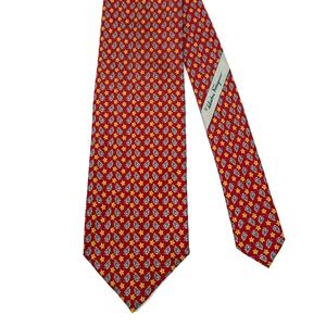 Salvatore Ferragamo Silk Red Star Leaf Print Necktie 3.5" Wide Mens Italy‎
